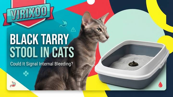 Cat owner noticing unusually black tar-like stool in a litter box, shown cleanly and non-graphically