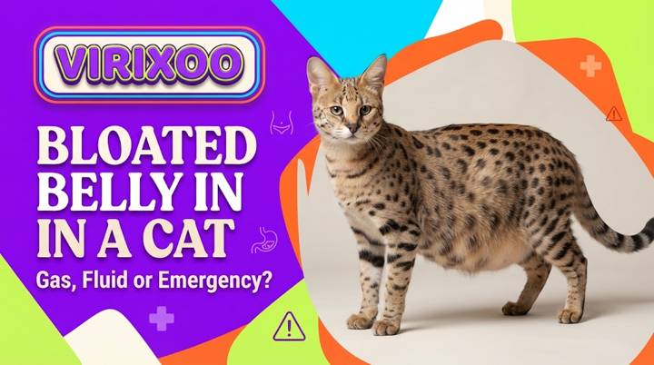 Cat with a visibly enlarged abdomen while resting indoors