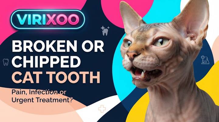 Cat with a small chipped tooth visible during a gentle veterinary-style mouth check