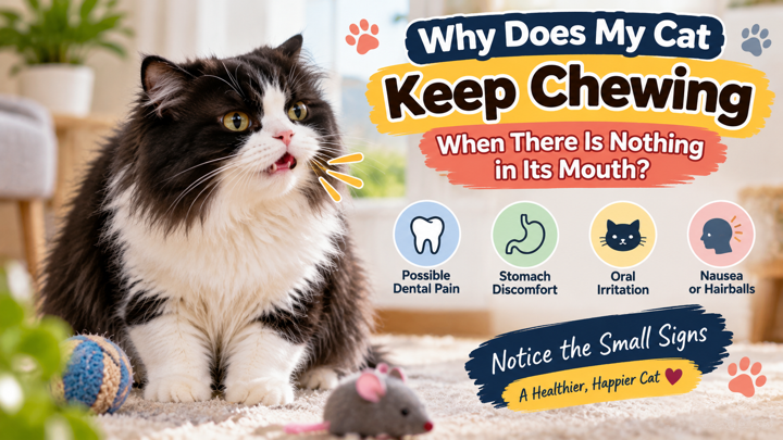 Cat making repeated chewing motions while resting with no food visible in its mouth