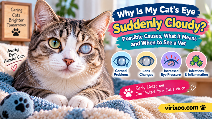 Close-up of a cat with one mildly cloudy-looking eye while remaining calm in a home setting
