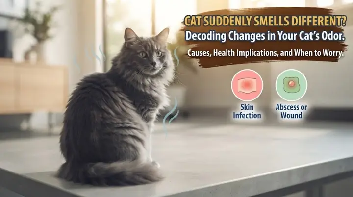 Cat being gently observed by an owner who is trying to identify the source of a new unusual body odor