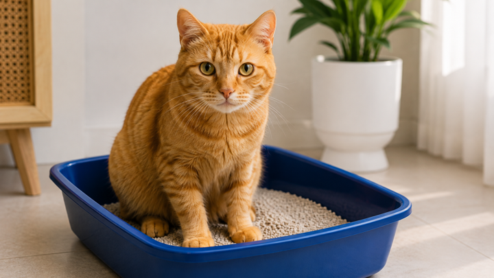 Cat resting at home while its owner monitors vomiting symptoms