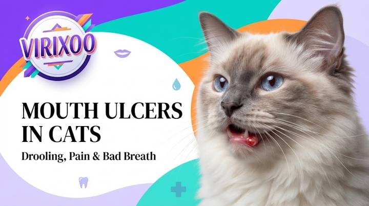 Cat with a small non-graphic oral ulcer visible during a careful veterinary-style examination