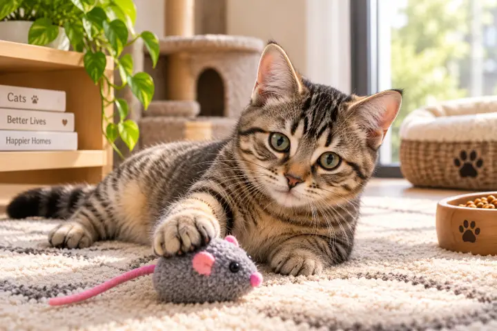 Cat resting comfortably while its owner watches for sneezing and nasal symptoms