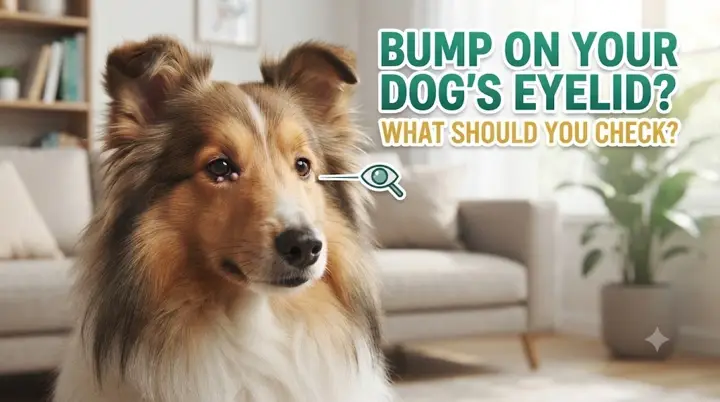 Dog with a small eyelid bump while the owner observes the eye without touching the surface