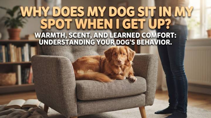 Relaxed dog lying in a warm couch spot moments after its owner stood up