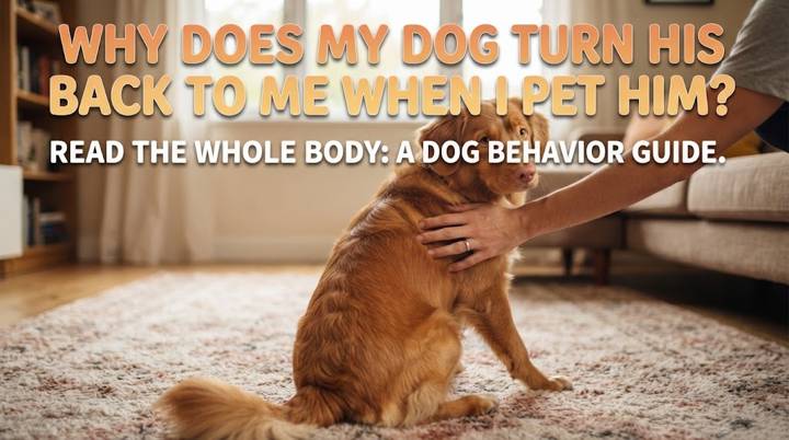 Relaxed dog turning sideways and presenting its back while an owner pauses petting