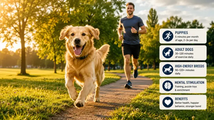 Healthy dog enjoying a relaxed walk with its owner on a safe trail