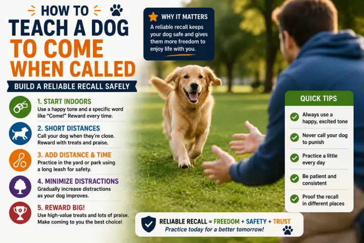 Dog happily running toward its owner during recall practice on a long line