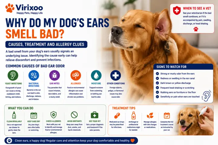 Dog calmly having the outer ear checked by its owner