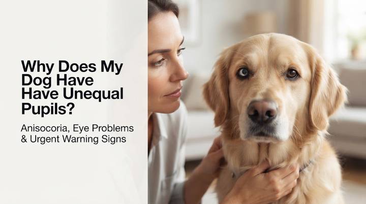 Close view of a dog with pupils of unequal size