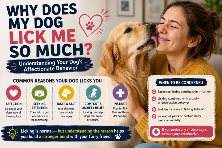 Friendly dog gently licking its owner's hand during a calm interaction