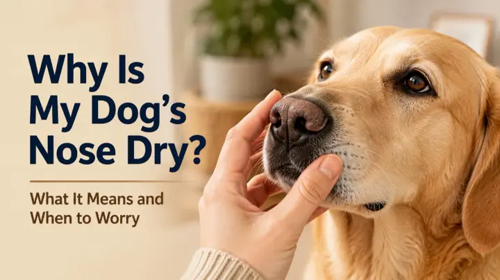 Close view of a healthy dog nose while an owner gently checks for dryness or cracking