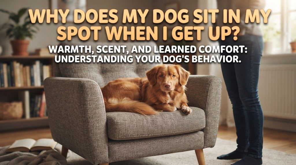 Relaxed dog lying in a warm couch spot moments after its owner stood up