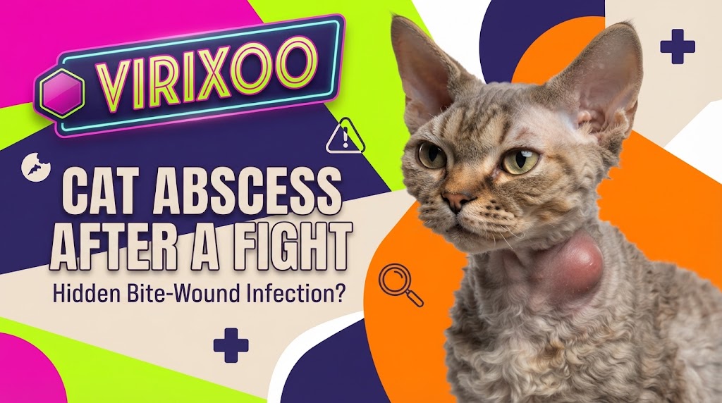 Cat with a localized swollen area after a fight, shown non-graphically