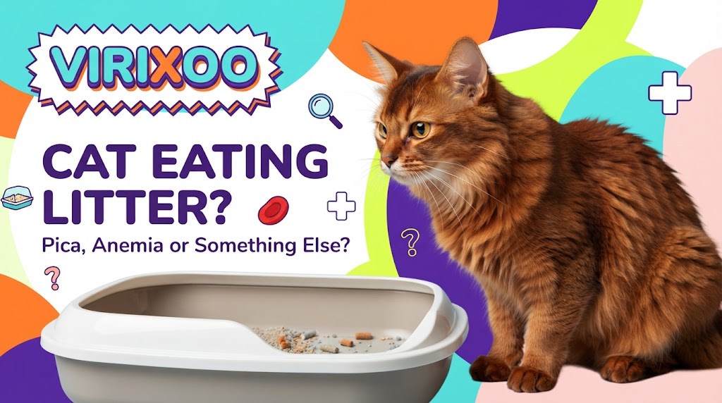 Cat investigating clean litter while the owner redirects it away from eating