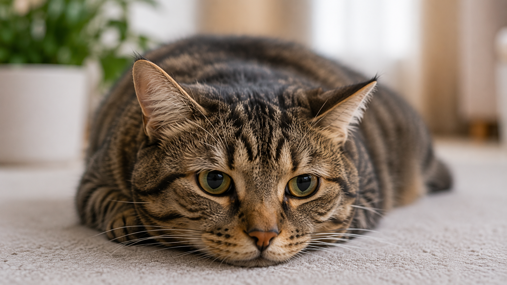Cat resting calmly in a quiet home while its owner prepares to leave