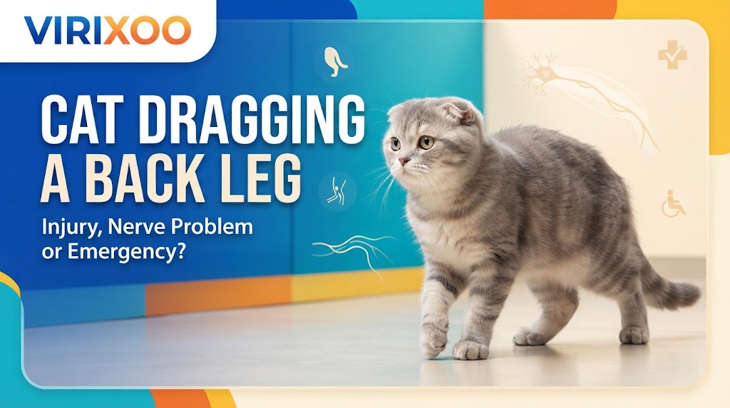 Cat dragging one hind leg while the owner prepares for urgent veterinary evaluation
