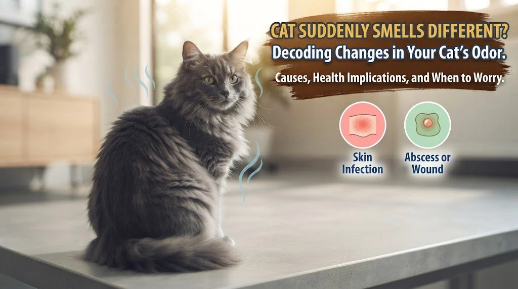 Cat being gently observed by an owner who is trying to identify the source of a new unusual body odor