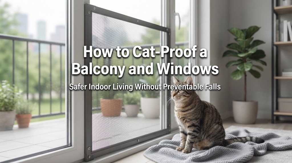 Indoor cat watching outdoors through a securely screened closed window