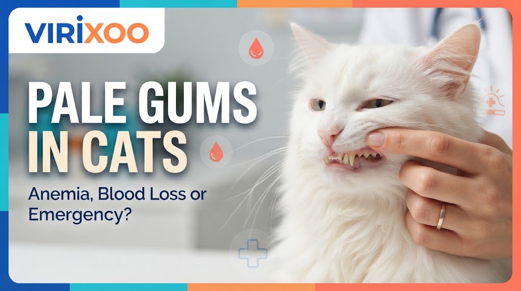 Cat having its gums gently checked, showing unusually pale gum color