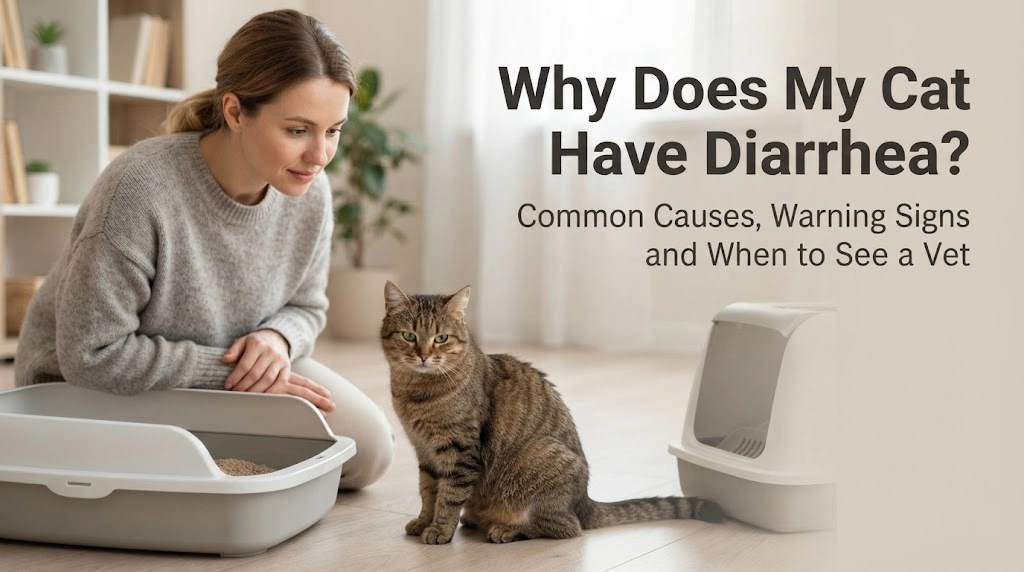Owner cleaning a litter box after noticing unusually loose stool from a cat