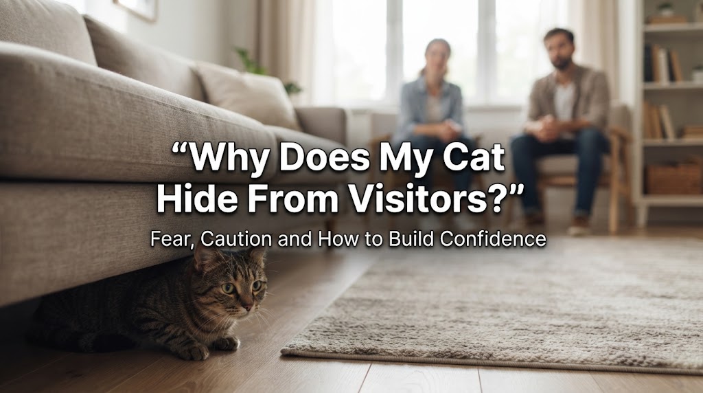 Shy cat watching a visitor from a comfortable elevated hiding place