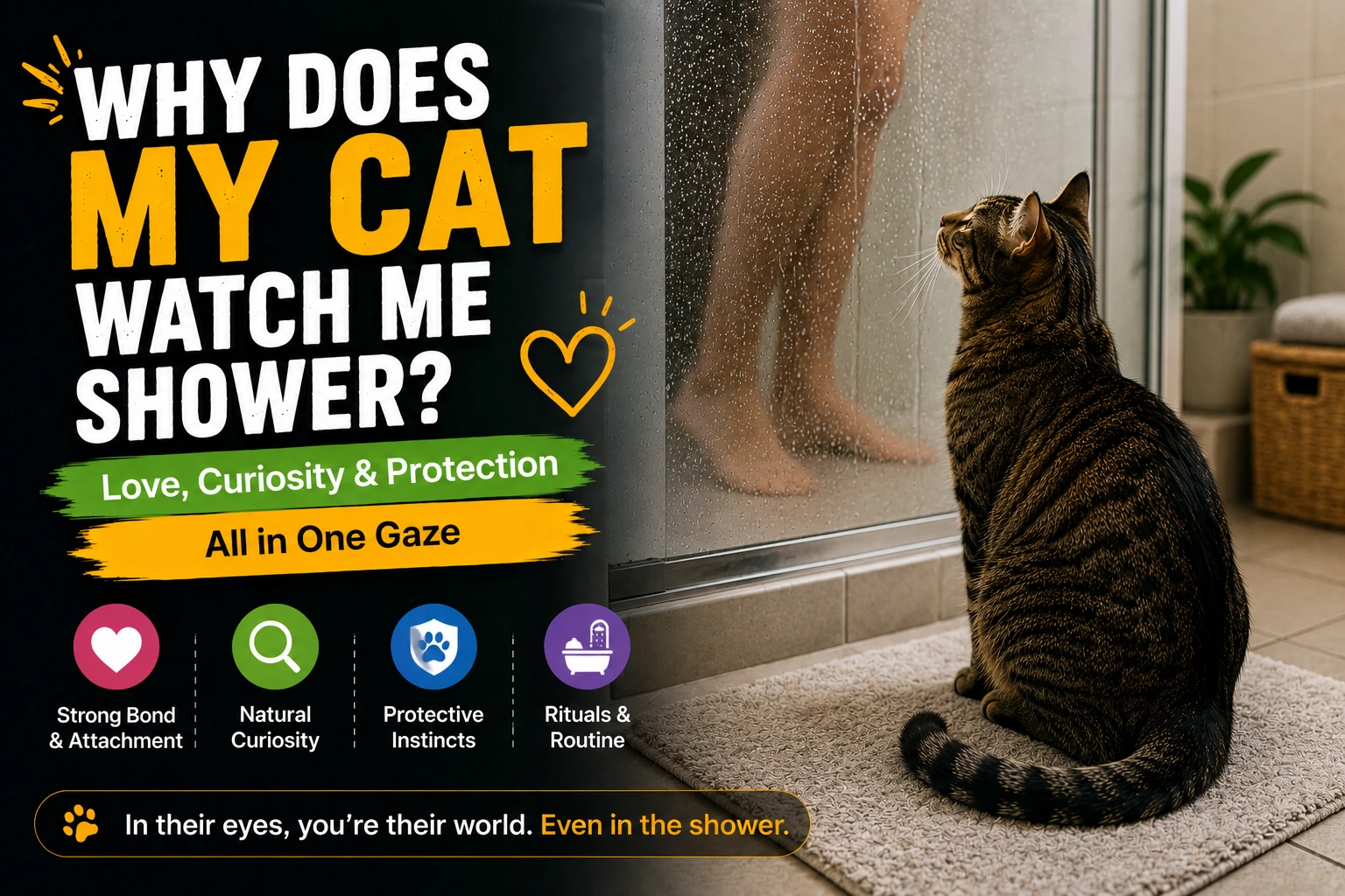 Cat sitting calmly beside a closed front door