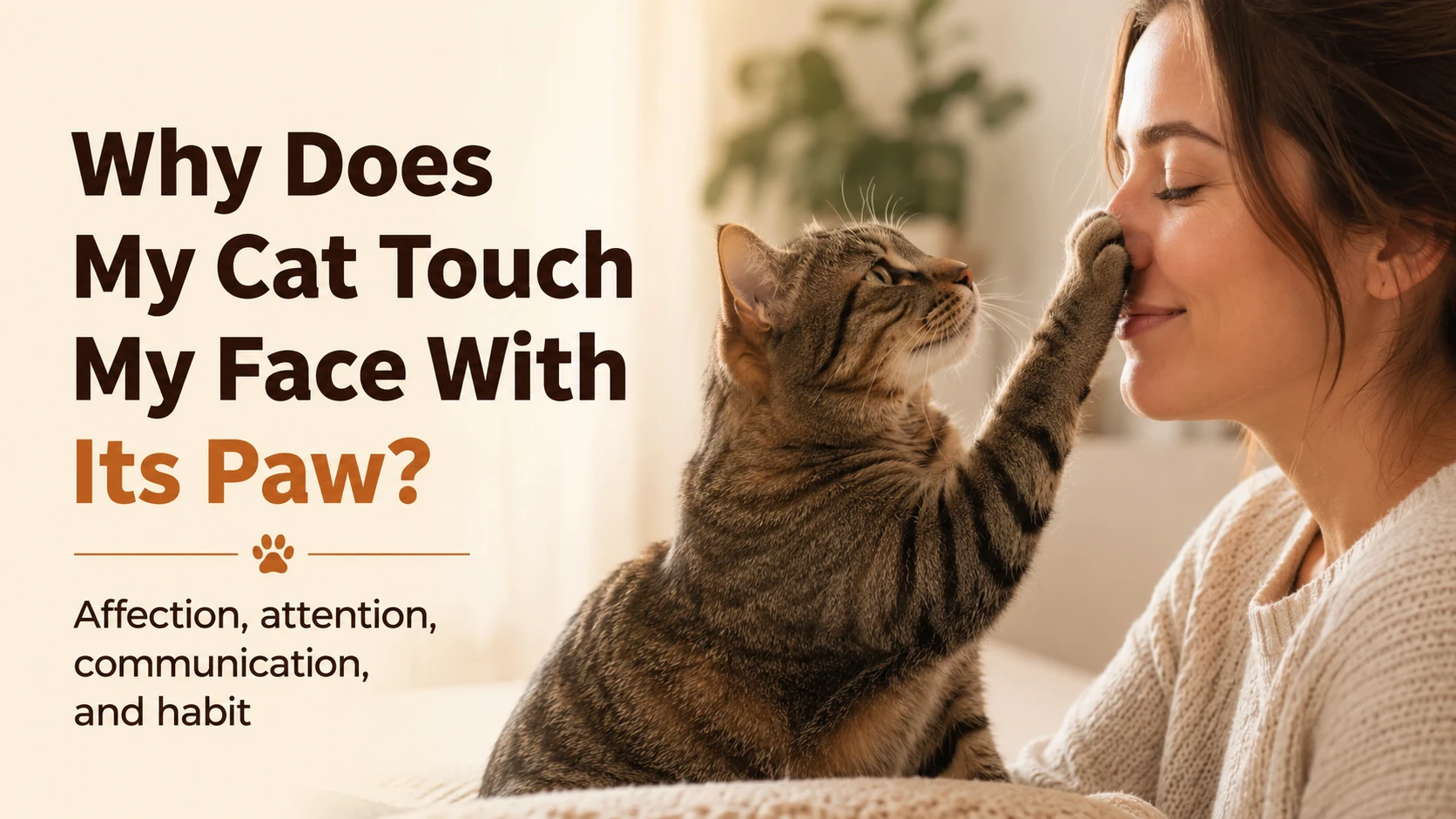 Cat gently placing a paw near its owner's cheek during a calm interaction