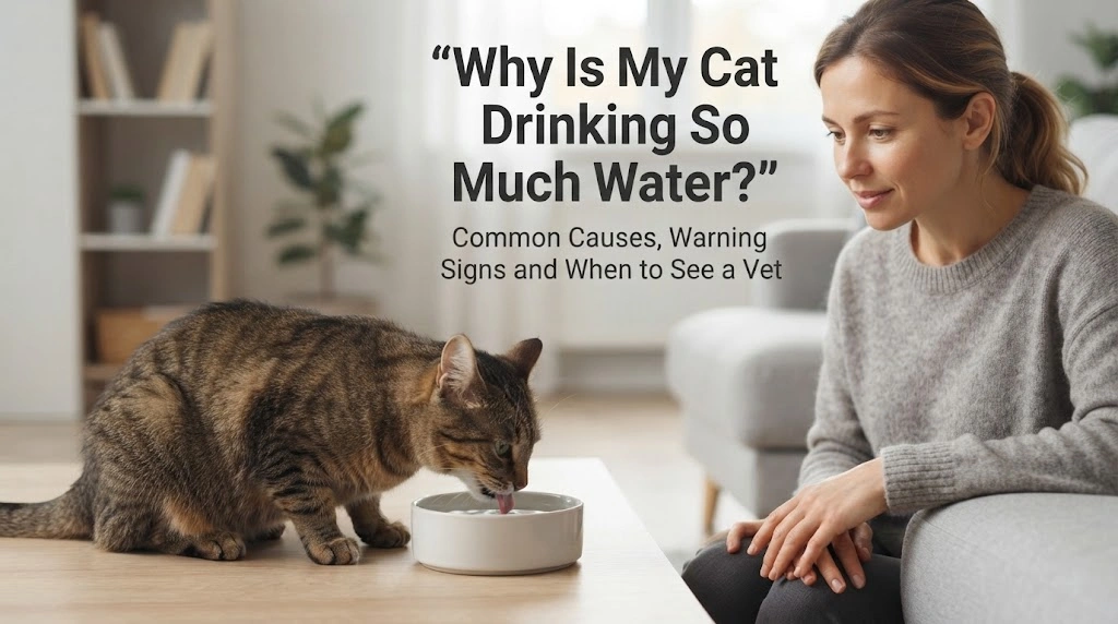 Cat drinking from a clean water bowl while its owner records the change in intake
