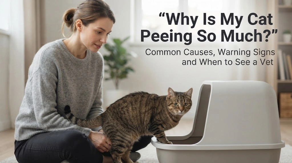 Owner checking unusually frequent urine clumps in a clean cat litter box