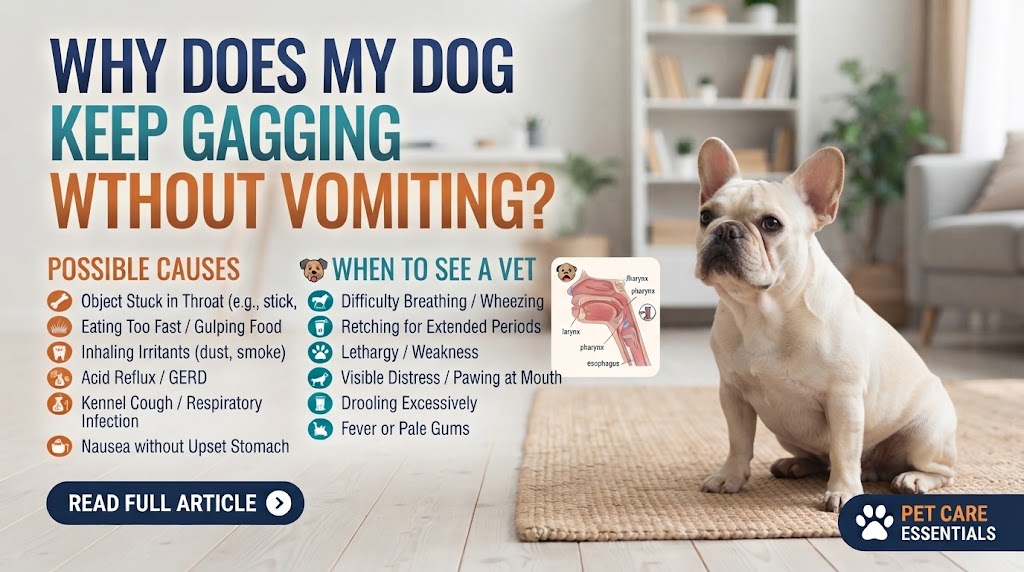 Does My Dog Keep Gagging Without Vomiting while an owner observes the dog calmly for relevant changes