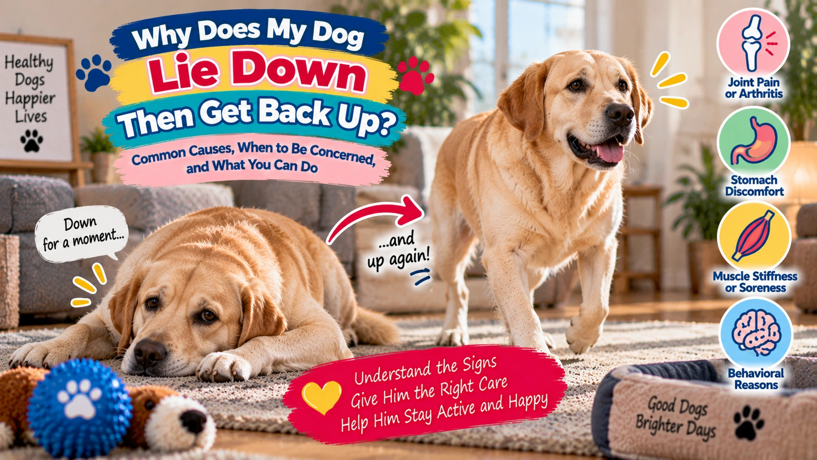 Dog awake at night beside its bed making repeated swallowing motions while an owner observes calmly