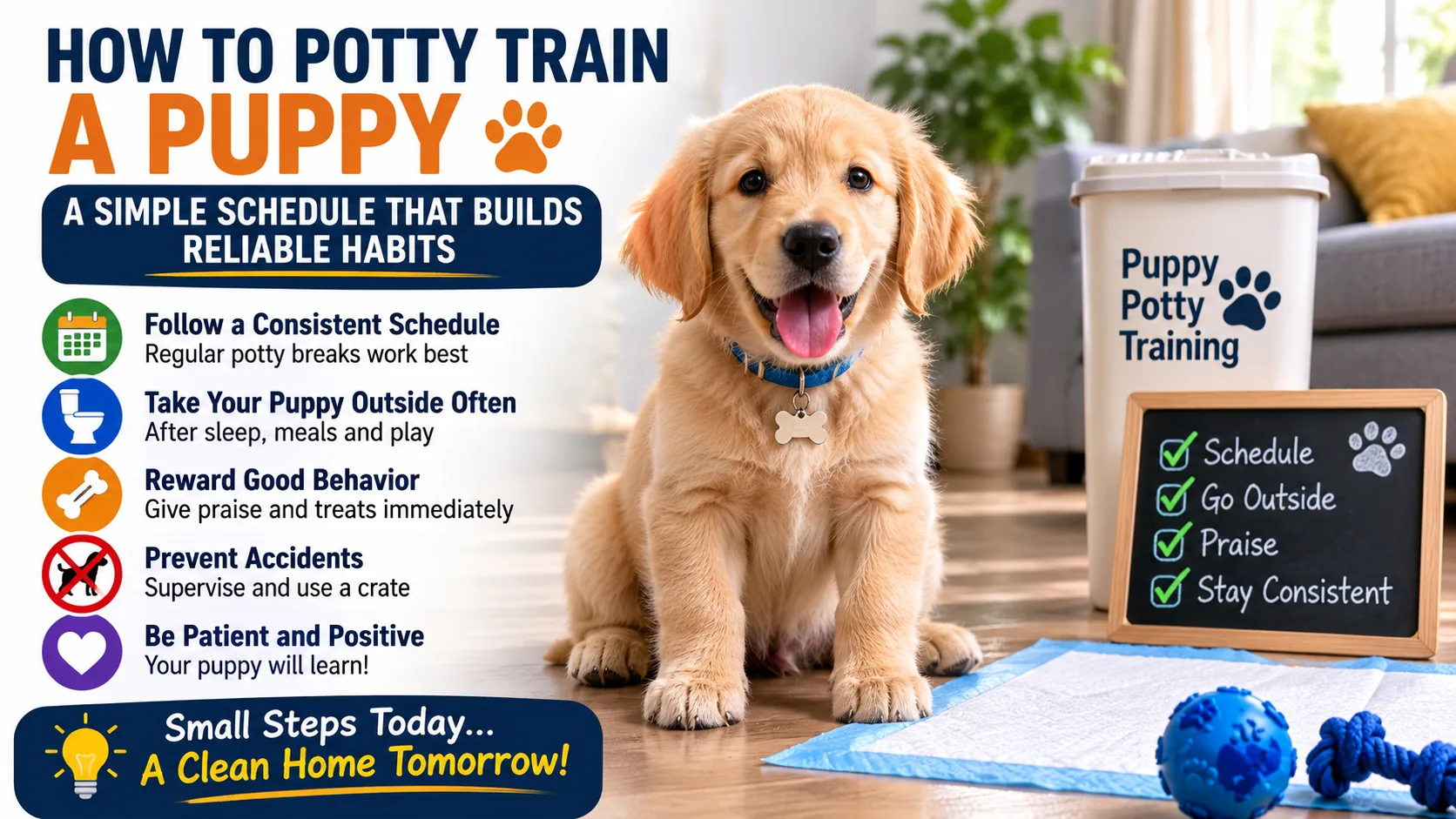 Puppy going outside on leash with an owner during toilet training
