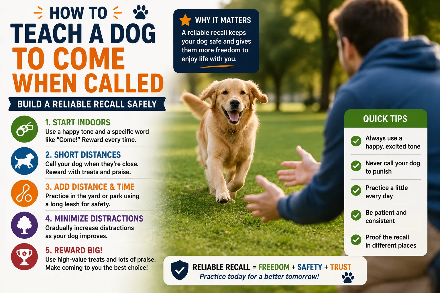 Dog happily running toward its owner during recall practice on a long line