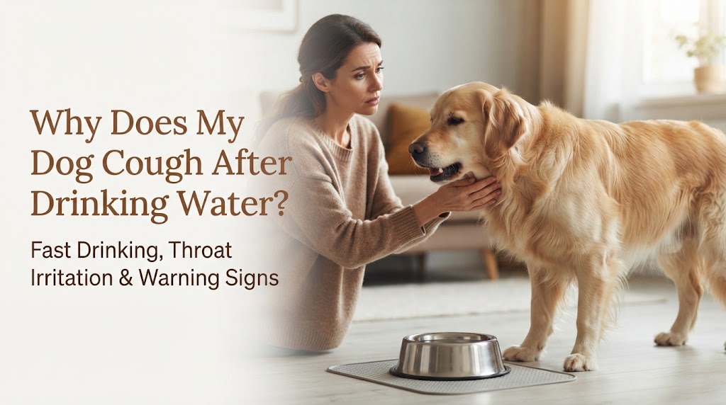 Dog owner observing a dog for signs related to why does my dog cough after drinking water