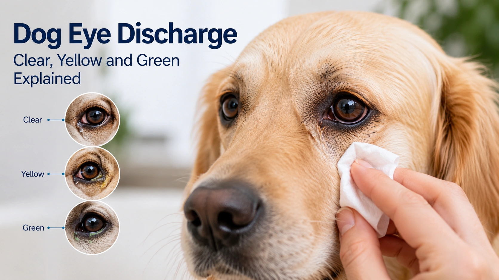 Owner gently checking discharge near a dog's eye