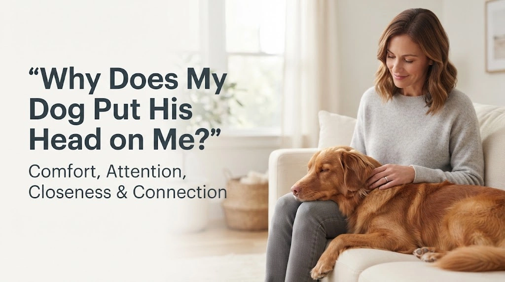 Relaxed dog gently resting its head on an owner's lap during a quiet moment
