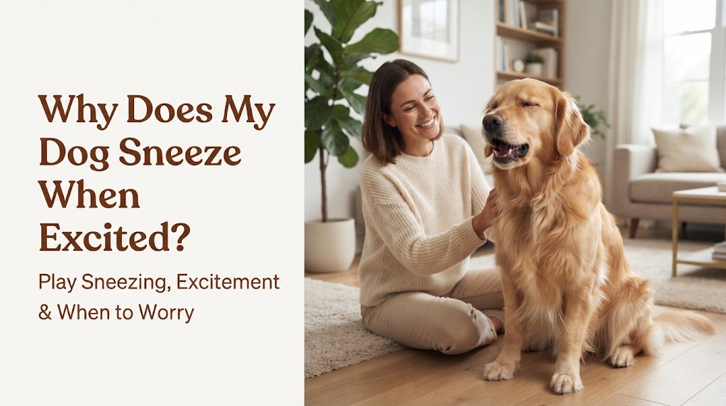 Dog owner observing a dog for signs related to why does my dog sneeze when excited
