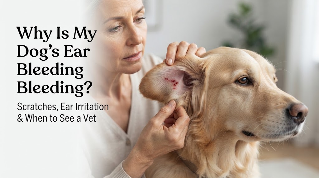 Dog owner observing a dog for signs related to why is my dog's ear bleeding