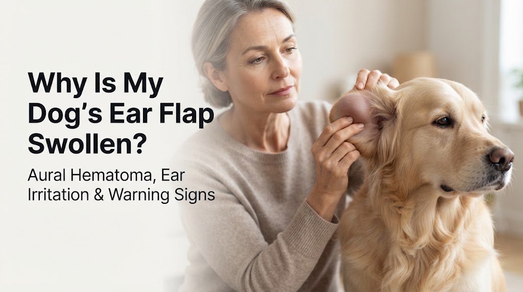Dog owner observing a dog for signs related to why is my dog's ear flap swollen