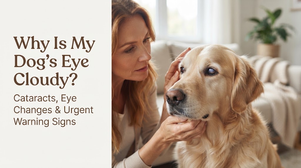 Dog owner observing a dog for signs related to why is my dog's eye cloudy